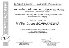 MVDr. Lucie Pilařová - certifikáty